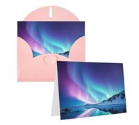 Blank Greetings Card 4'' X 6'' With Envelopes, Northern Lights Thank You Cards Note Cards Pink All Occasion Cards For Christmas Holidays Birthday Graduation Anniversaries