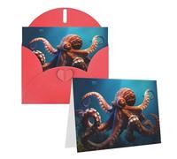 Blank Greetings Card 4'' X 6'' With Envelopes, Ocean Animal Octopus Thank You Cards Note Cards Red All Occasion Cards For Christmas Holidays Birthday Graduation Anniversaries