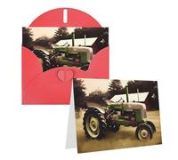 Blank Greetings Card 4'' X 6'' With Envelopes, Old Tractor Photo Farm Thank You Cards Note Cards Red All Occasion Cards For Christmas Holidays Birthday Graduation Anniversaries