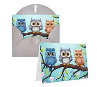 Blank Greetings Card 4'' X 6'' With Envelopes, Owls On A Branch Thank You Cards Note Cards Gray All Occasion Cards For Christmas Holidays Birthday Graduation Anniversaries