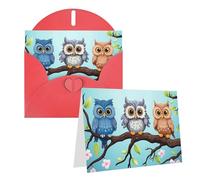 Blank Greetings Card 4'' X 6'' With Envelopes, Owls On A Branch Thank You Cards Note Cards Red All Occasion Cards For Christmas Holidays Birthday Graduation Anniversaries