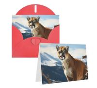 Blank Greetings Card 4'' X 6'' With Envelopes, Panther Mountain Lion Thank You Cards Note Cards Red All Occasion Cards For Christmas Holidays Birthday Graduation Anniversaries