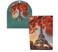 Blank Greetings Card 4'' X 6'' With Envelopes , Paris Eiffel Tower With Autumn Leaves Thank You Cards Note Cards Dark Green All Occasion Cards For Christmas Holidays Birthday Graduation Anniversaries