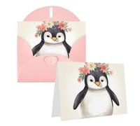 Blank Greetings Card 4'' X 6'' With Envelopes, Penguin Wearing Flowers Thank You Cards Note Cards Pink All Occasion Cards For Christmas Holidays Birthday Graduation Anniversaries