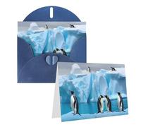 Blank Greetings Card 4'' X 6'' With Envelopes, Penguins On The Iceberg Thank You Cards Note Cards Blue All Occasion Cards For Christmas Holidays Birthday Graduation Anniversaries
