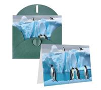 Blank Greetings Card 4'' X 6'' With Envelopes, Penguins On The Iceberg Thank You Cards Note Cards Dark Green All Occasion Cards For Christmas Holidays Birthday Graduation Anniversaries