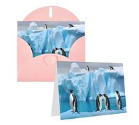 Blank Greetings Card 4'' X 6'' With Envelopes, Penguins On The Iceberg Thank You Cards Note Cards Pink All Occasion Cards For Christmas Holidays Birthday Graduation Anniversaries