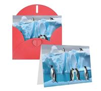 Blank Greetings Card 4'' X 6'' With Envelopes, Penguins On The Iceberg Thank You Cards Note Cards Red All Occasion Cards For Christmas Holidays Birthday Graduation Anniversaries