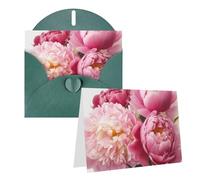 Blank Greetings Card 4'' X 6'' With Envelopes, Peony Flowers Blossom Thank You Cards Note Cards Dark Green All Occasion Cards For Christmas Holidays Birthday Graduation Anniversaries