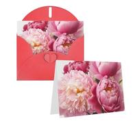 Blank Greetings Card 4'' X 6'' With Envelopes, Peony Flowers Blossom Thank You Cards Note Cards Red All Occasion Cards For Christmas Holidays Birthday Graduation Anniversaries