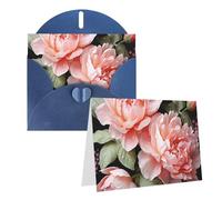 Blank Greetings Card 4'' X 6'' With Envelopes, Peony Flowers Rose Thank You Cards Note Cards Blue All Occasion Cards For Christmas Holidays Birthday Graduation Anniversaries
