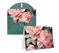 Blank Greetings Card 4'' X 6'' With Envelopes, Peony Flowers Rose Thank You Cards Note Cards Dark Green All Occasion Cards For Christmas Holidays Birthday Graduation Anniversaries