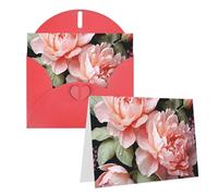 Blank Greetings Card 4'' X 6'' With Envelopes, Peony Flowers Rose Thank You Cards Note Cards Red All Occasion Cards For Christmas Holidays Birthday Graduation Anniversaries