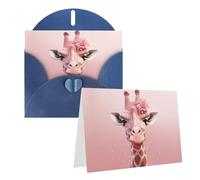Blank Greetings Card 4'' X 6'' With Envelopes, Pink Giraffe Thank You Cards Note Cards Blue All Occasion Cards For Christmas Holidays Birthday Graduation Anniversaries