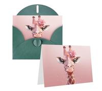 Blank Greetings Card 4'' X 6'' With Envelopes, Pink Giraffe Thank You Cards Note Cards Dark Green All Occasion Cards For Christmas Holidays Birthday Graduation Anniversaries