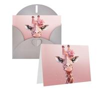 Blank Greetings Card 4'' X 6'' With Envelopes, Pink Giraffe Thank You Cards Note Cards Gray All Occasion Cards For Christmas Holidays Birthday Graduation Anniversaries
