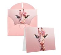 Blank Greetings Card 4'' X 6'' With Envelopes, Pink Giraffe Thank You Cards Note Cards Pink All Occasion Cards For Christmas Holidays Birthday Graduation Anniversaries