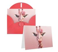 Blank Greetings Card 4'' X 6'' With Envelopes, Pink Giraffe Thank You Cards Note Cards Red All Occasion Cards For Christmas Holidays Birthday Graduation Anniversaries
