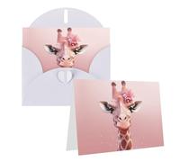 Blank Greetings Card 4'' X 6'' With Envelopes, Pink Giraffe Thank You Cards Note Cards White All Occasion Cards For Christmas Holidays Birthday Graduation Anniversaries