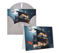 Blank Greetings Card 4'' X 6'' With Envelopes, Pirate Sailboat Full Moon Thank You Cards Note Cards Gray All Occasion Cards For Christmas Holidays Birthday Graduation Anniversaries