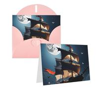Blank Greetings Card 4'' X 6'' With Envelopes, Pirate Sailboat Full Moon Thank You Cards Note Cards Pink All Occasion Cards For Christmas Holidays Birthday Graduation Anniversaries