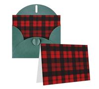 Blank Greetings Card 4'' X 6'' With Envelopes, Plaid Red And Black Thank You Cards Note Cards Dark Green All Occasion Cards For Christmas Holidays Birthday Graduation Anniversaries