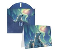 Blank Greetings Card 4'' X 6'' With Envelopes, Polar Bears & Northern Lights Thank You Cards Note Cards Blue All Occasion Cards For Christmas Holidays Birthday Graduation Anniversaries
