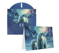 Blank Greetings Card 4'' X 6'' With Envelopes, Polar Bears Northern Lights Thank You Cards Note Cards Blue All Occasion Cards For Christmas Holidays Birthday Graduation Anniversaries