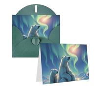 Blank Greetings Card 4'' X 6'' With Envelopes, Polar Bears & Northern Lights Thank You Cards Note Cards Dark Green All Occasion Cards For Christmas Holidays Birthday Graduation Anniversaries