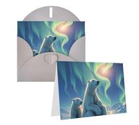 Blank Greetings Card 4'' X 6'' With Envelopes, Polar Bears & Northern Lights Thank You Cards Note Cards Gray All Occasion Cards For Christmas Holidays Birthday Graduation Anniversaries