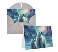 Blank Greetings Card 4'' X 6'' With Envelopes, Polar Bears Northern Lights Thank You Cards Note Cards Gray All Occasion Cards For Christmas Holidays Birthday Graduation Anniversaries
