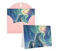 Blank Greetings Card 4'' X 6'' With Envelopes, Polar Bears & Northern Lights Thank You Cards Note Cards Pink All Occasion Cards For Christmas Holidays Birthday Graduation Anniversaries