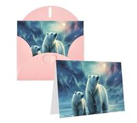 Blank Greetings Card 4'' X 6'' With Envelopes, Polar Bears Northern Lights Thank You Cards Note Cards Pink All Occasion Cards For Christmas Holidays Birthday Graduation Anniversaries