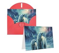 Blank Greetings Card 4'' X 6'' With Envelopes, Polar Bears Northern Lights Thank You Cards Note Cards Red All Occasion Cards For Christmas Holidays Birthday Graduation Anniversaries