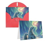 Blank Greetings Card 4'' X 6'' With Envelopes, Polar Bears & Northern Lights Thank You Cards Note Cards Red All Occasion Cards For Christmas Holidays Birthday Graduation Anniversaries