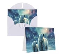 Blank Greetings Card 4'' X 6'' With Envelopes, Polar Bears Northern Lights Thank You Cards Note Cards White All Occasion Cards For Christmas Holidays Birthday Graduation Anniversaries