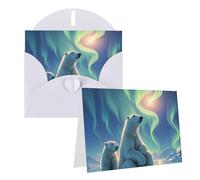 Blank Greetings Card 4'' X 6'' With Envelopes, Polar Bears & Northern Lights Thank You Cards Note Cards White All Occasion Cards For Christmas Holidays Birthday Graduation Anniversaries