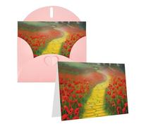 Blank Greetings Card 4'' X 6'' With Envelopes, Poppies Field Yellow Brick Road Thank You Cards Note Cards Pink All Occasion Cards For Christmas Holidays Birthday Graduation Anniversaries