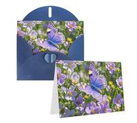 Blank Greetings Card 4'' X 6'' With Envelopes, Purple Butterfly And Flowers Thank You Cards Note Cards Blue All Occasion Cards For Christmas Holidays Birthday Graduation Anniversaries