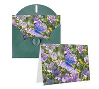 Blank Greetings Card 4'' X 6'' With Envelopes, Purple Butterfly And Flowers Thank You Cards Note Cards Dark Green All Occasion Cards For Christmas Holidays Birthday Graduation Anniversaries