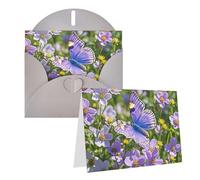 Blank Greetings Card 4'' X 6'' With Envelopes, Purple Butterfly And Flowers Thank You Cards Note Cards Gray All Occasion Cards For Christmas Holidays Birthday Graduation Anniversaries