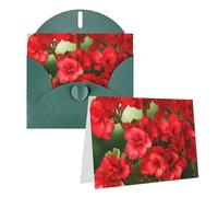 Blank Greetings Card 4'' X 6'' With Envelopes, Red Geraniums Thank You Cards Note Cards Dark Green All Occasion Cards For Christmas Holidays Birthday Graduation Anniversaries