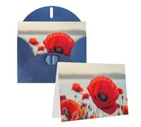 Blank Greetings Card 4'' X 6'' With Envelopes, Red Poppy Flower Thank You Cards Note Cards Blue All Occasion Cards For Christmas Holidays Birthday Graduation Anniversaries
