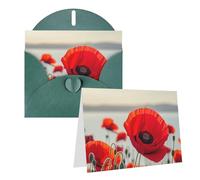 Blank Greetings Card 4'' X 6'' With Envelopes, Red Poppy Flower Thank You Cards Note Cards Dark Green All Occasion Cards For Christmas Holidays Birthday Graduation Anniversaries