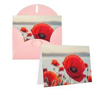 Blank Greetings Card 4'' X 6'' With Envelopes, Red Poppy Flower Thank You Cards Note Cards Pink All Occasion Cards For Christmas Holidays Birthday Graduation Anniversaries