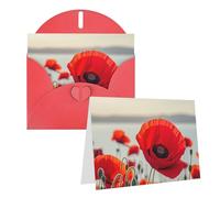 Blank Greetings Card 4'' X 6'' With Envelopes, Red Poppy Flower Thank You Cards Note Cards Red All Occasion Cards For Christmas Holidays Birthday Graduation Anniversaries