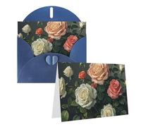 Blank Greetings Card 4'' X 6'' With Envelopes, Roses Print Thank You Cards Note Cards Blue All Occasion Cards For Christmas Holidays Birthday Graduation Anniversaries