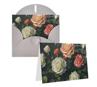 Blank Greetings Card 4'' X 6'' With Envelopes, Roses Print Thank You Cards Note Cards Gray All Occasion Cards For Christmas Holidays Birthday Graduation Anniversaries