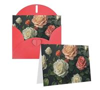Blank Greetings Card 4'' X 6'' With Envelopes, Roses Print Thank You Cards Note Cards Red All Occasion Cards For Christmas Holidays Birthday Graduation Anniversaries