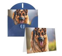 Blank Greetings Card 4'' X 6'' With Envelopes, Running German Shepherd Dog Thank You Cards Note Cards Blue All Occasion Cards For Christmas Holidays Birthday Graduation Anniversaries